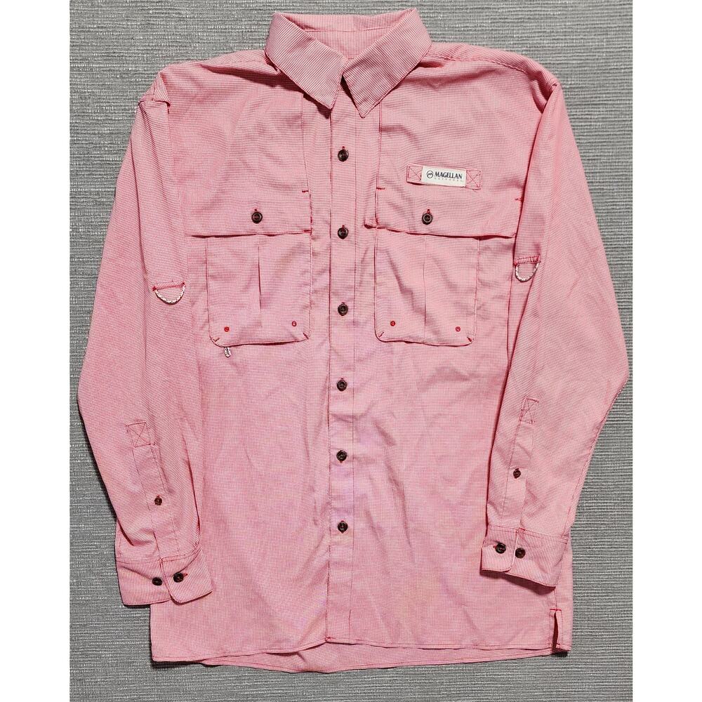 Magellan‎ Outdoors Men’s Fishing Shirt Long Sleeve Button Front Red White Small - Picture 2 of 12